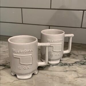 Frankoma Oklahoma White Ceramic Mugs